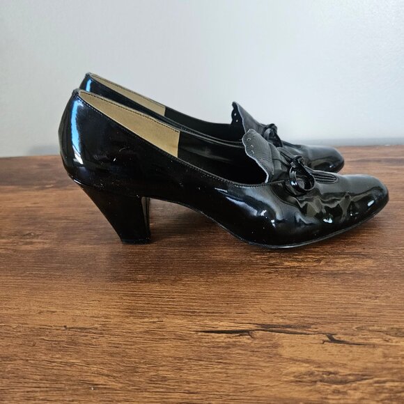 Vintage Magdesians Winklepicker Black Patent Leather Pointed Toe Bow Heels 60s 8 - Picture 6 of 8